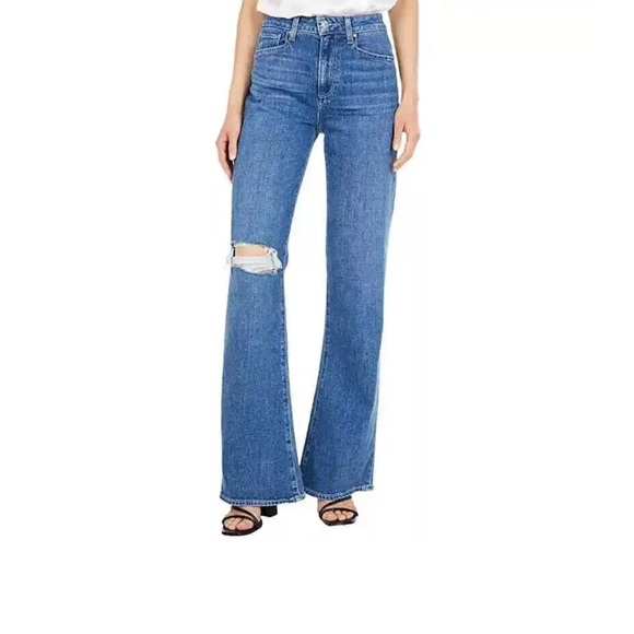 PAIGE Denim - PAIGE Leenah Angelle Destructed High Rise Slim Fit Wide Leg Flare Jeans